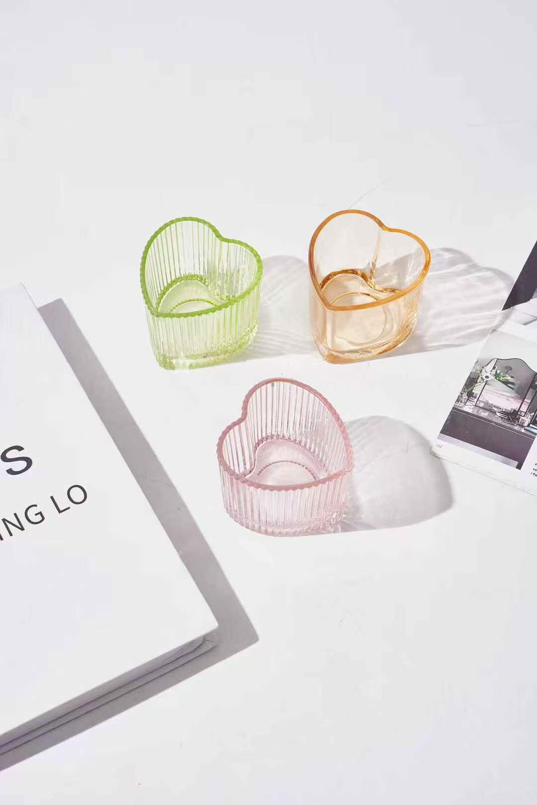 காதல் வடிவ கண்ணாடி மெழுகுவர்த்தி வைத்திருப்பவர்